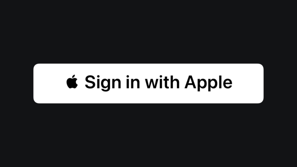 Black background with a white rectangle showcasing apple sign in