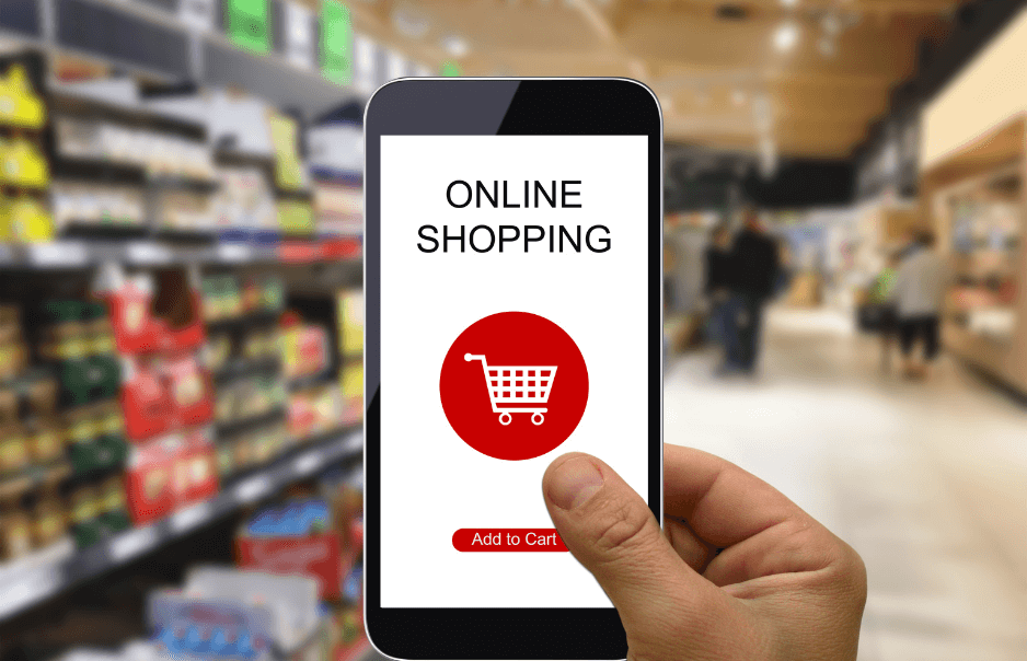 A person holding his smartphone with an eCommerce app opened